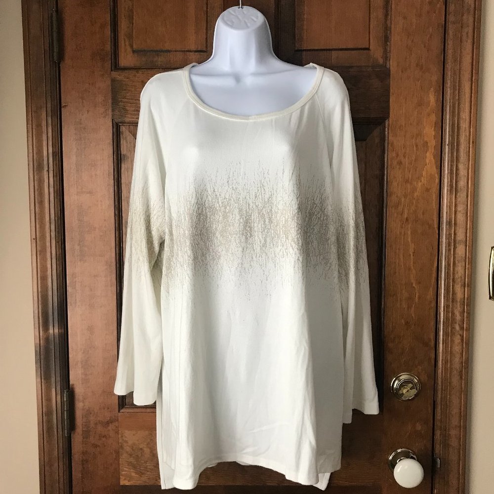 Karen Kane Ivory Tunic Sweater w/Gold Abstract Design 3X